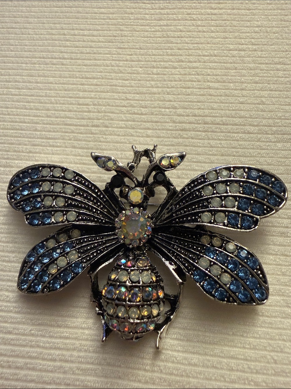 Sparkling Blue Crystal Bee Brooch